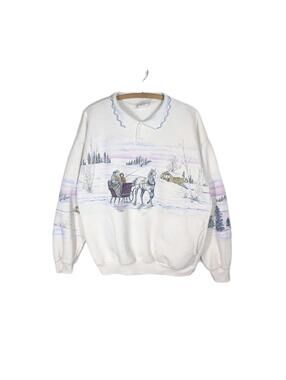 Art Unlimited 1990s Sweatshirt All Over Print Large Crochet Collar Grandma Slay